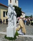 Biskup prochází sochou